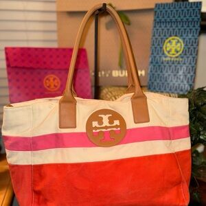 Tory Burch “Jaden” Pink and Orange Canvas Tote Bag ***SOLD!!!***